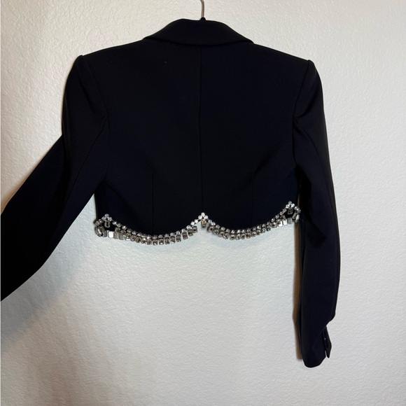 AREA drapped Black Cropped Blazer with Crystal Trim - Picture 11 of 12